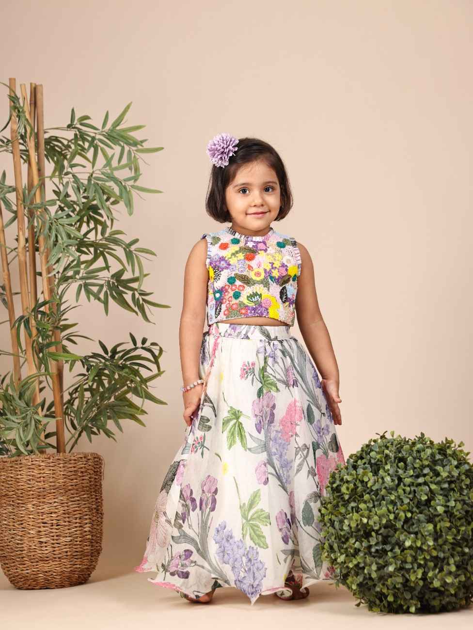 Heavy Embellished Top With Multicolour Thread And Sequins And Beads With Skirt