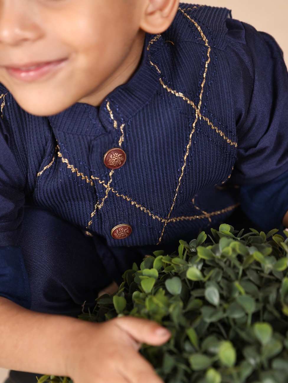 Navy Blue Kurta and Pant with Pintuck Jacket