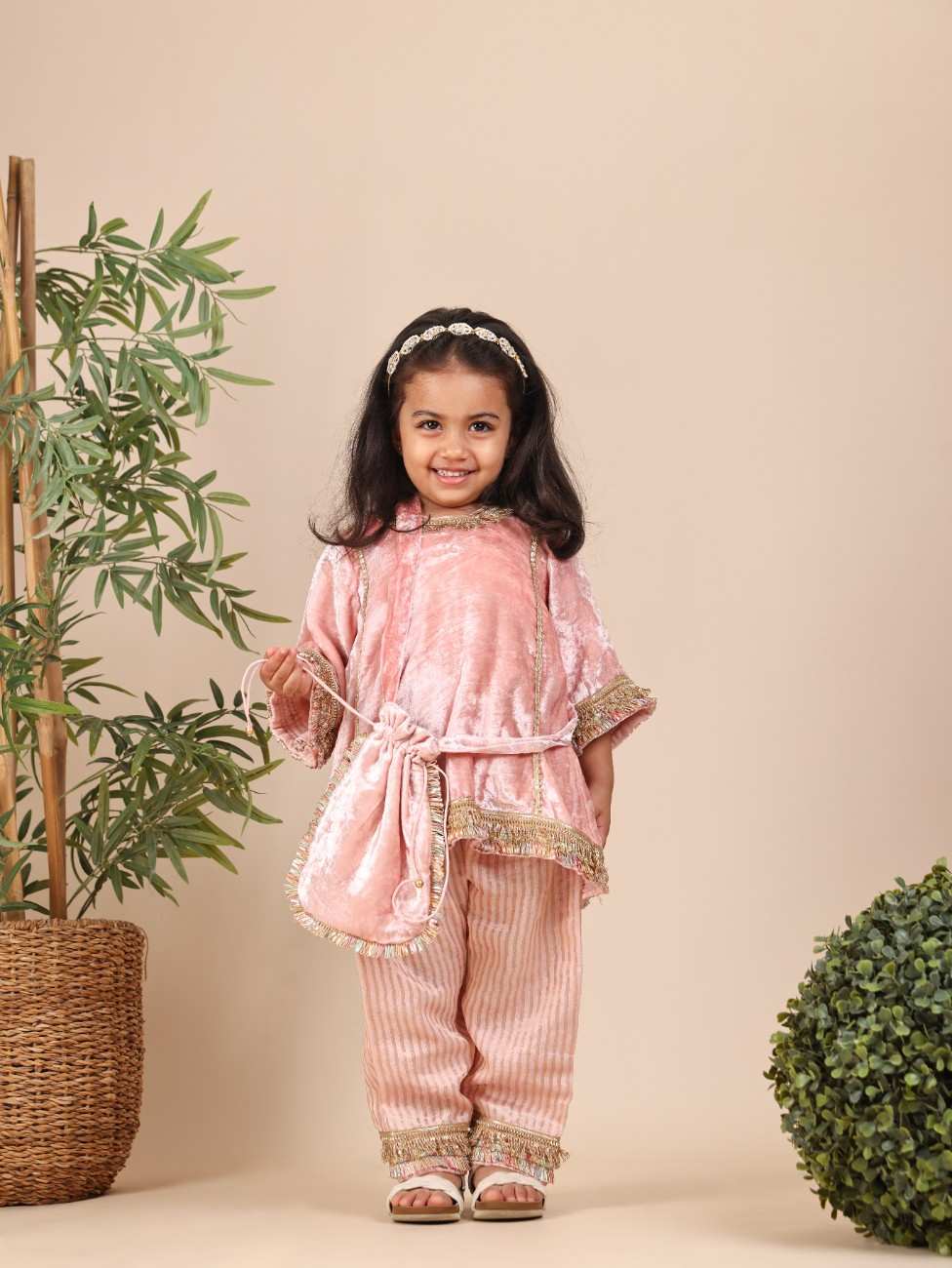 Pink Velvet Kurta Set