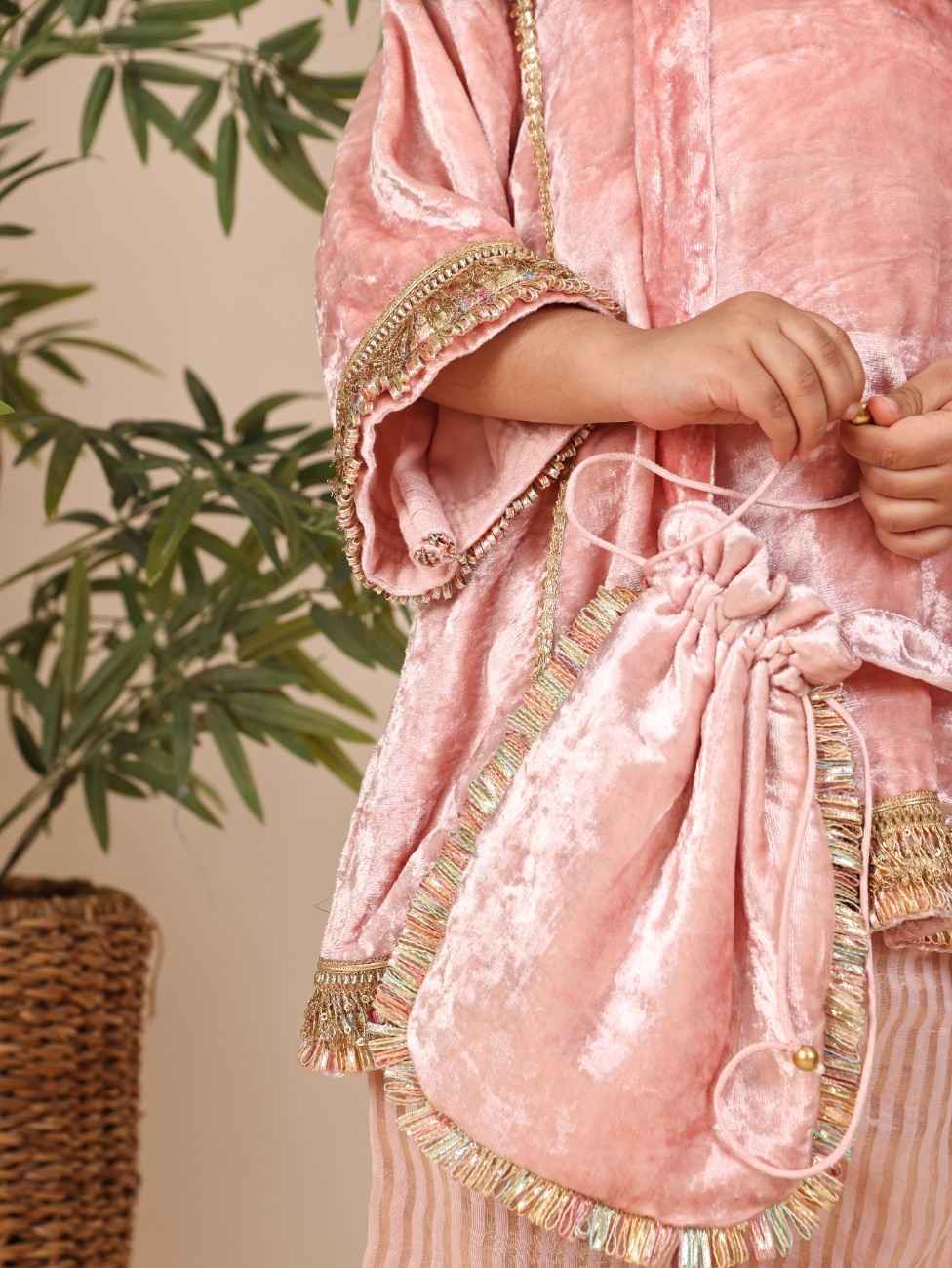 Dust Pink Velvet Kurta and Pant