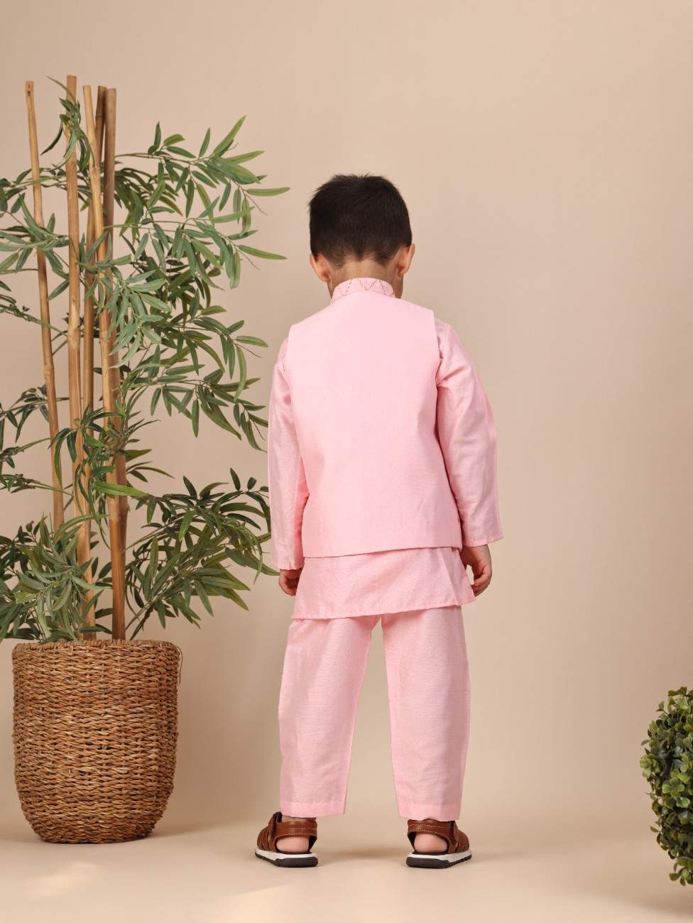 Pink Kurta and Pant with Pintuck Zari Jacket