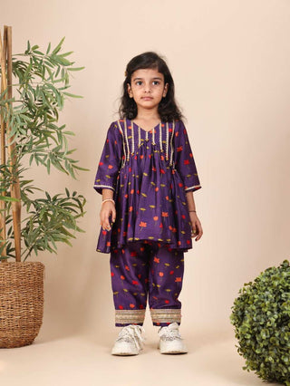 Purple Lotus Kurta Set (Girls) - RTS