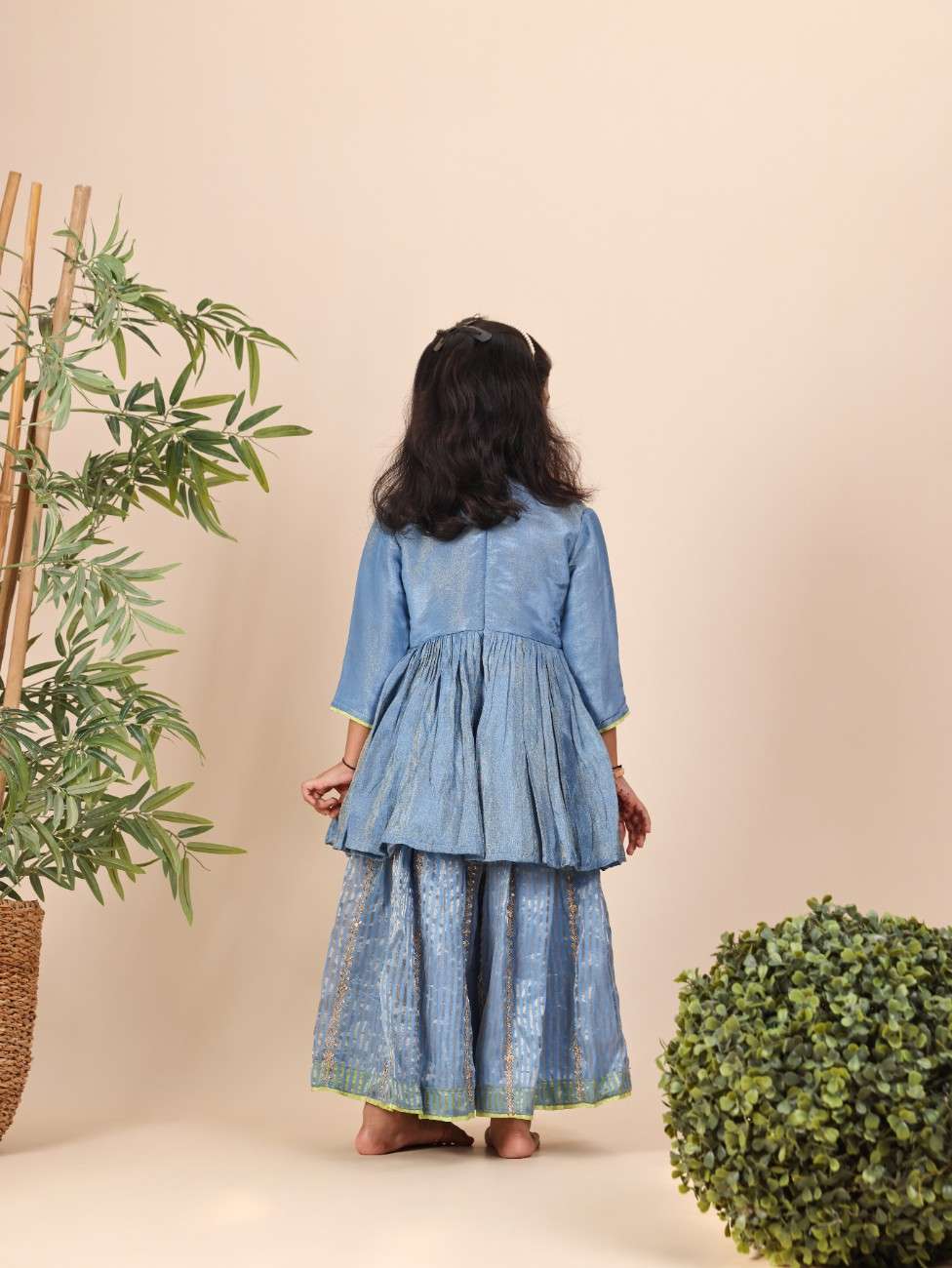 Blue Tissue Peplum with Straight Pant