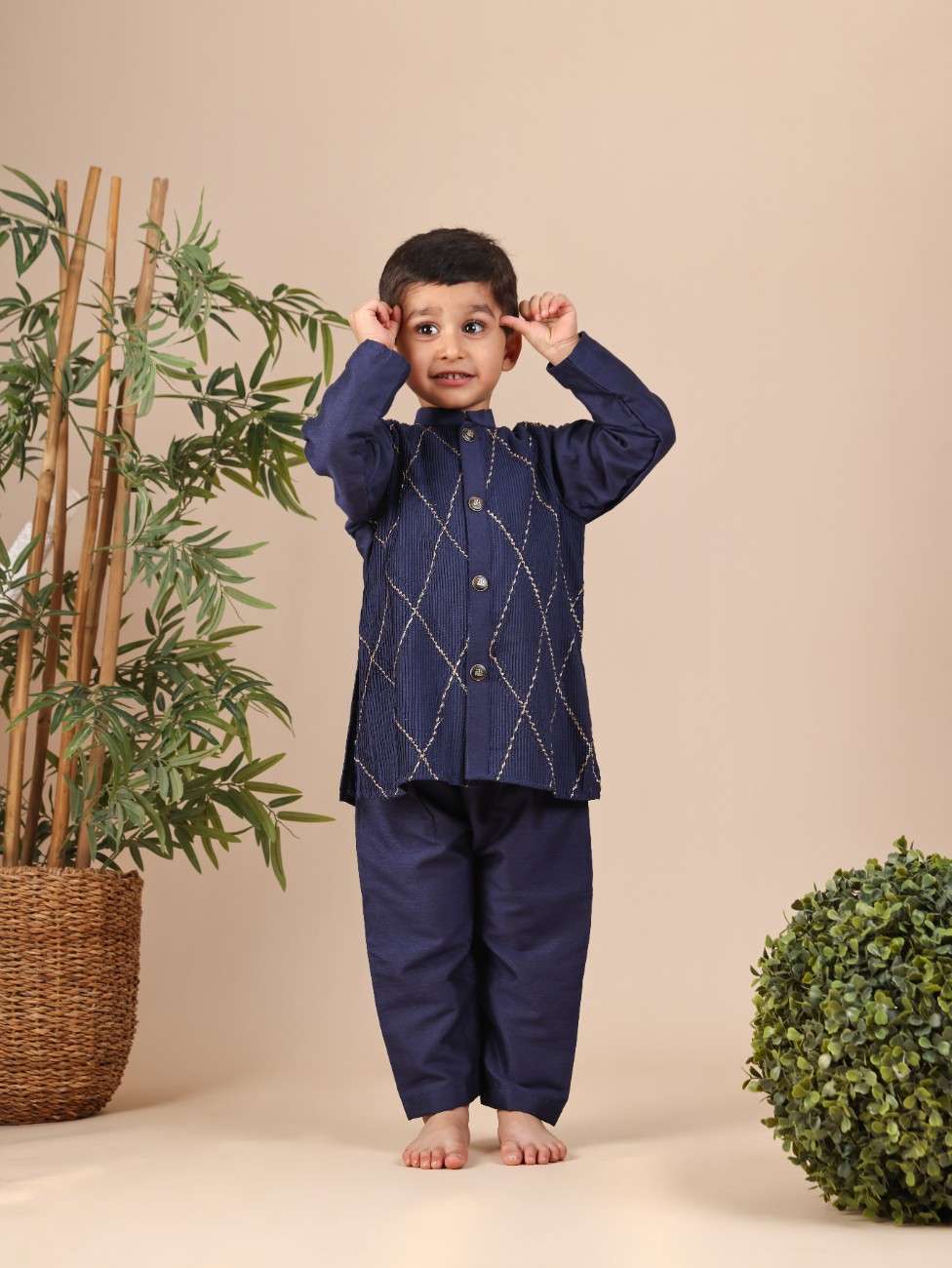 Ink Blue Zari Pintuck Kurta and Pant