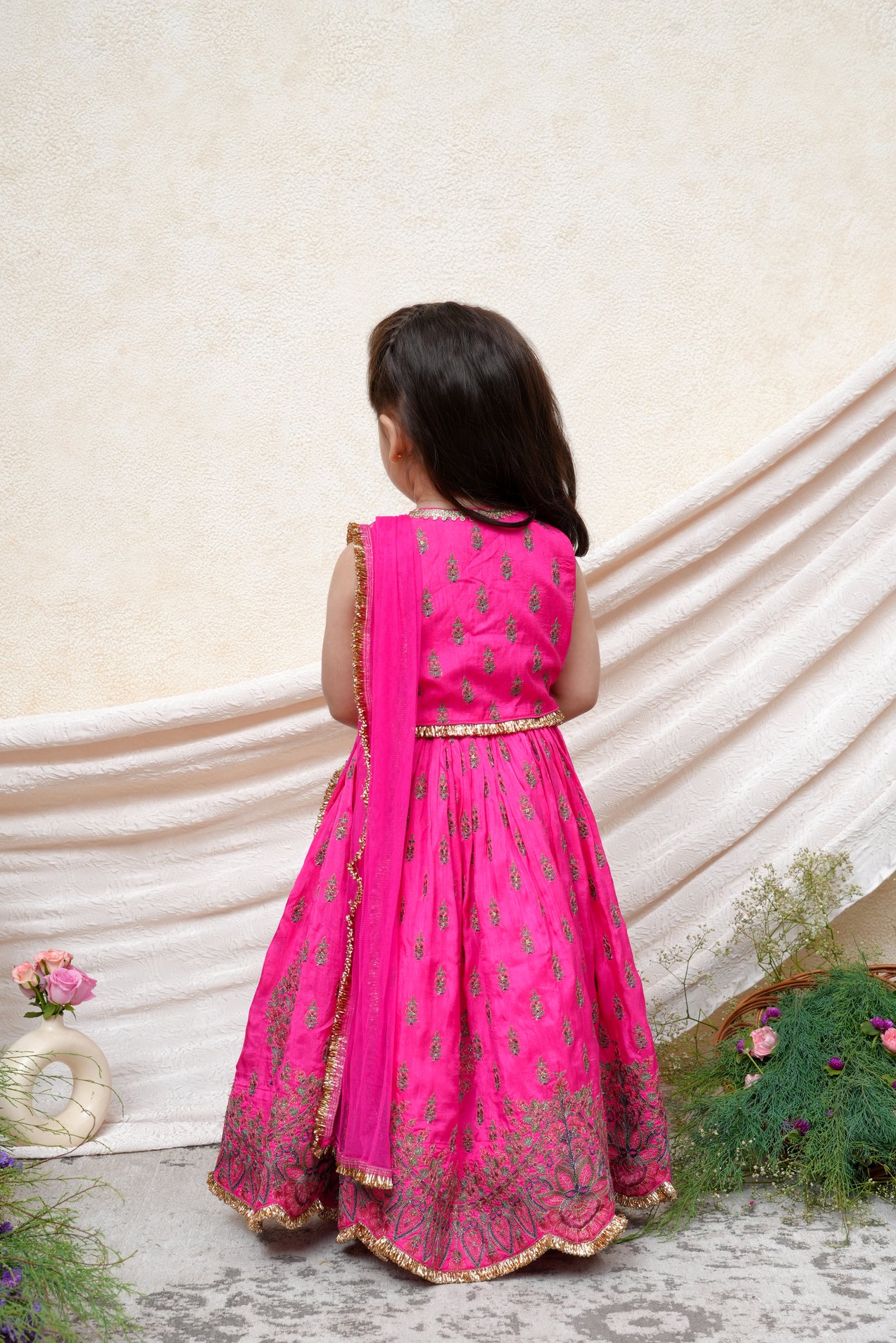 Hot Pink Fully Thread Embroidered Ghaghra Blouse With Dupatta