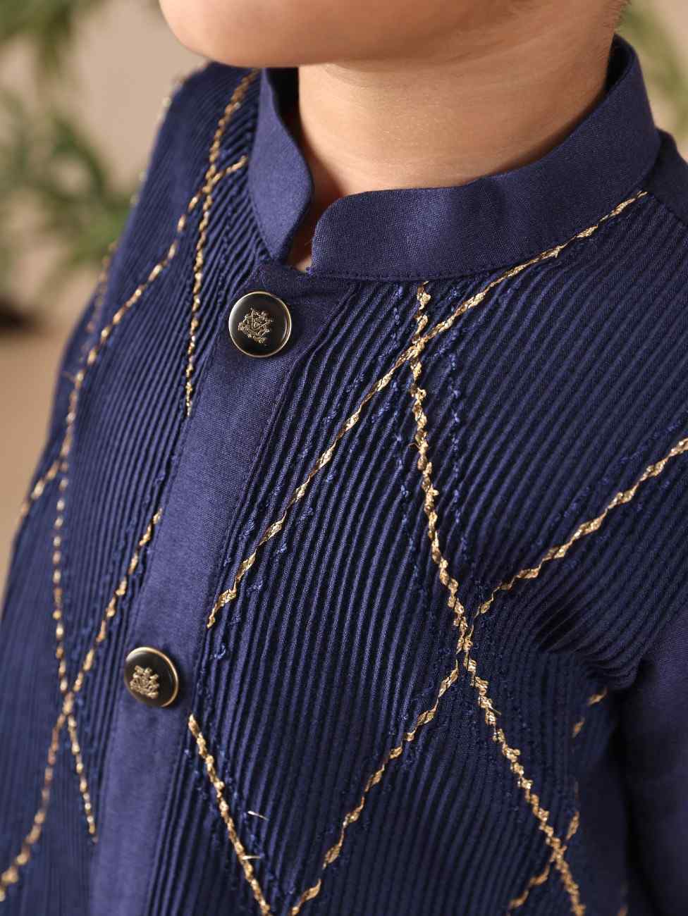 Ink Blue Zari Pintuck Kurta and Pant