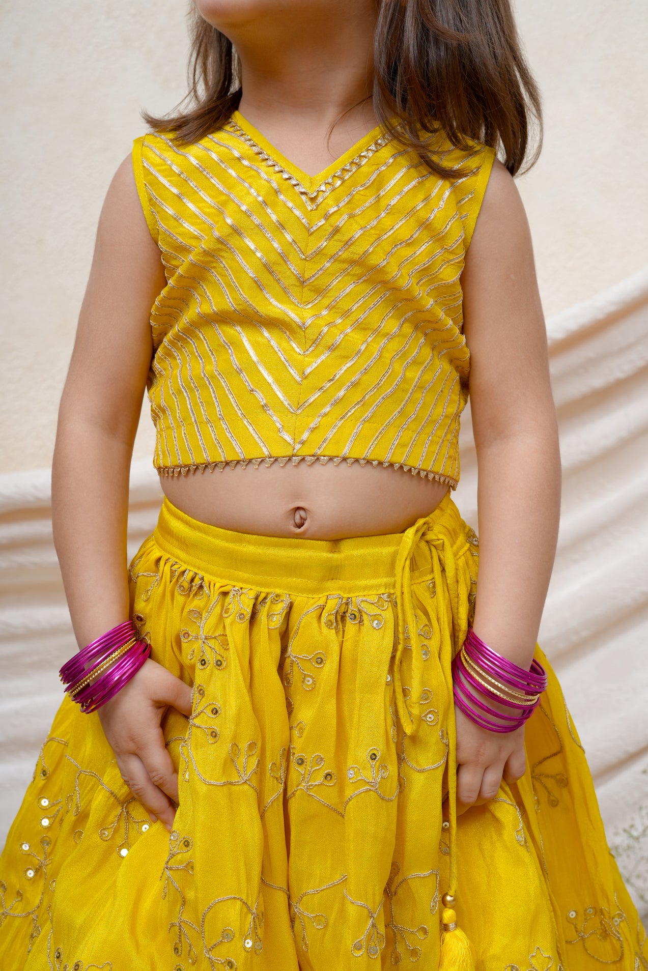 Yellow Gota and Zari Embellished Top and Ghaghra