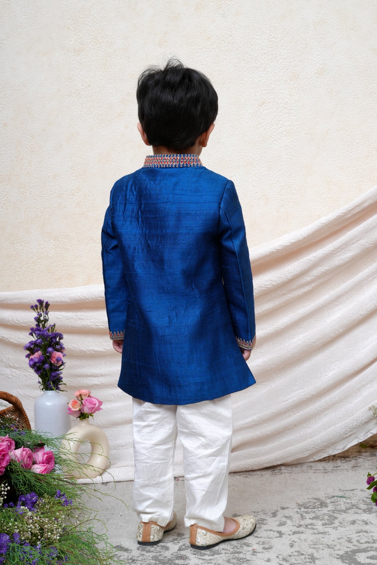 Royal Blue Thread Embroidered Sherwani Set