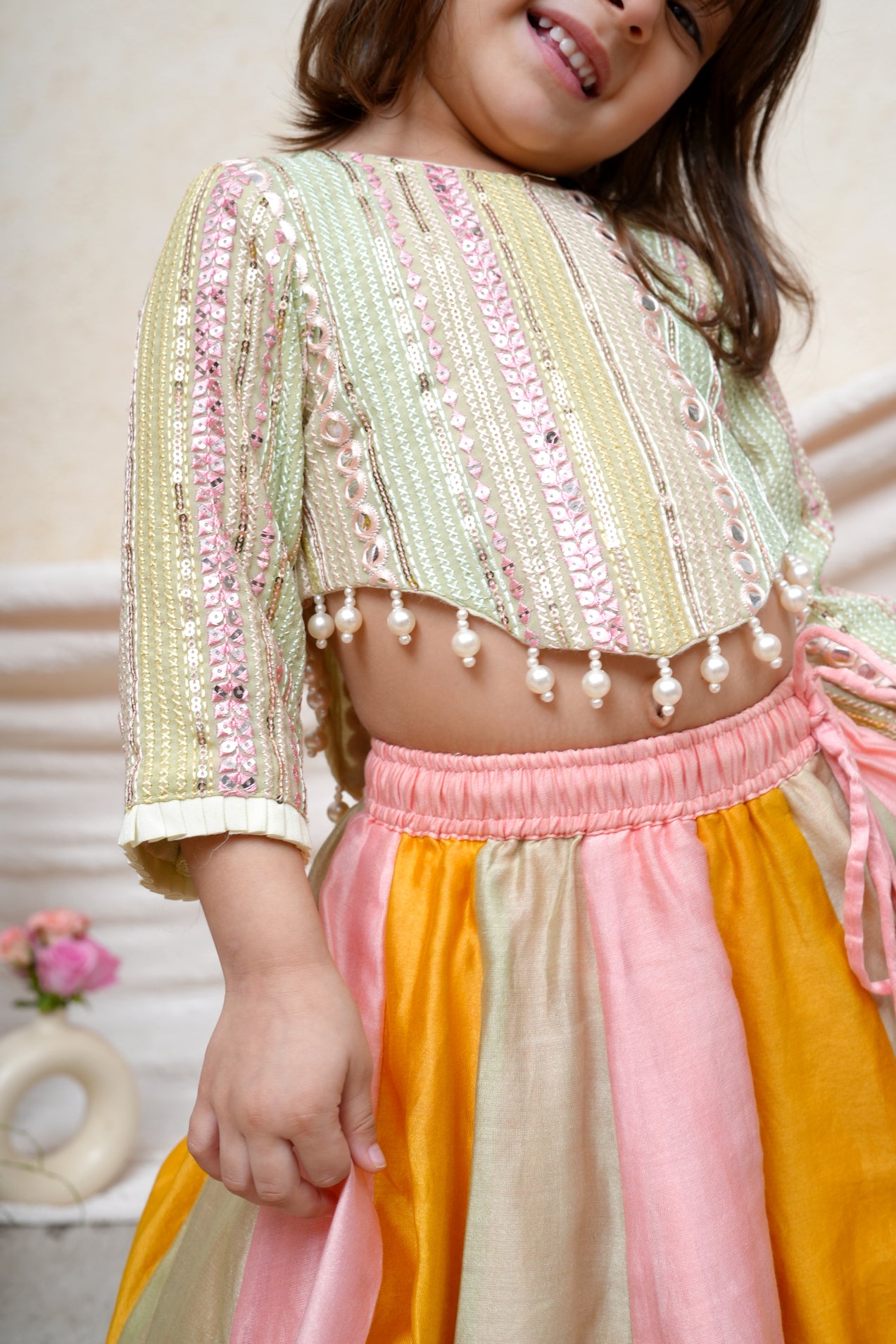 Mirror Line Blouse And Multicolour Chanderi Ghagara
