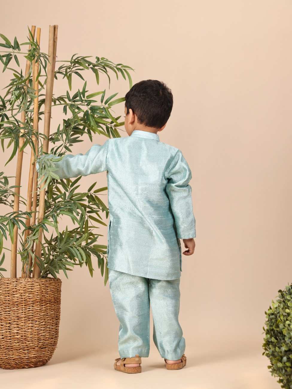 Embroidered Front-Panel Kurta With Open Jacket And Pyjama