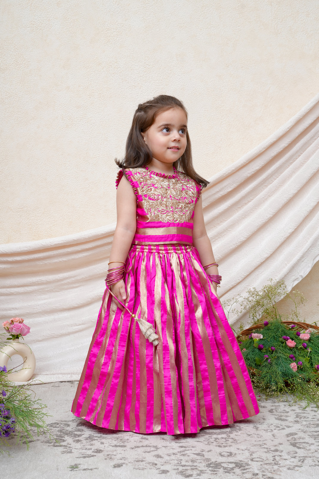 Pink Gota Lace Embroidered Top and Ghaghra