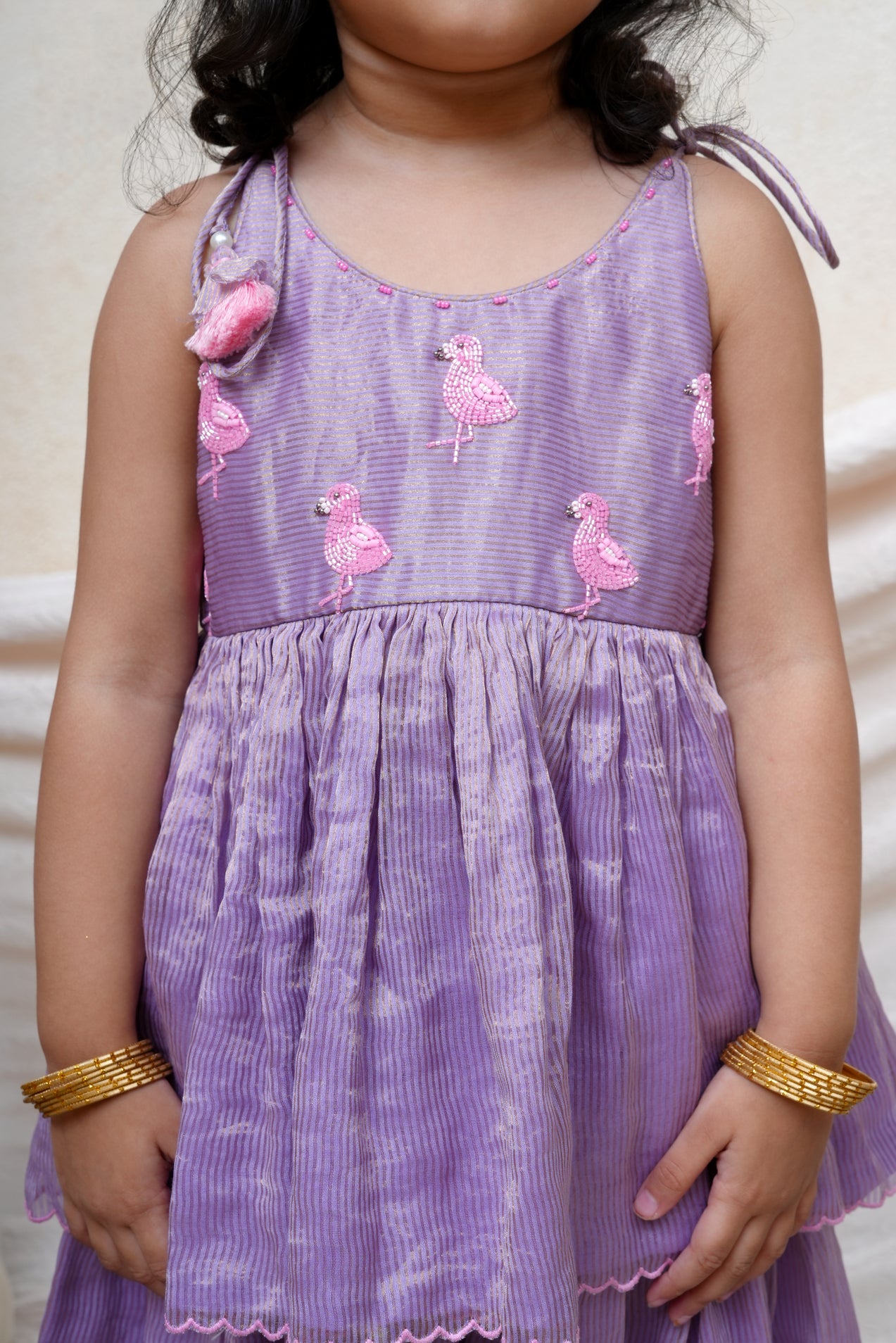 Flamingo Beaded Lavender Strapless Tissue Peplum and Flare Pant