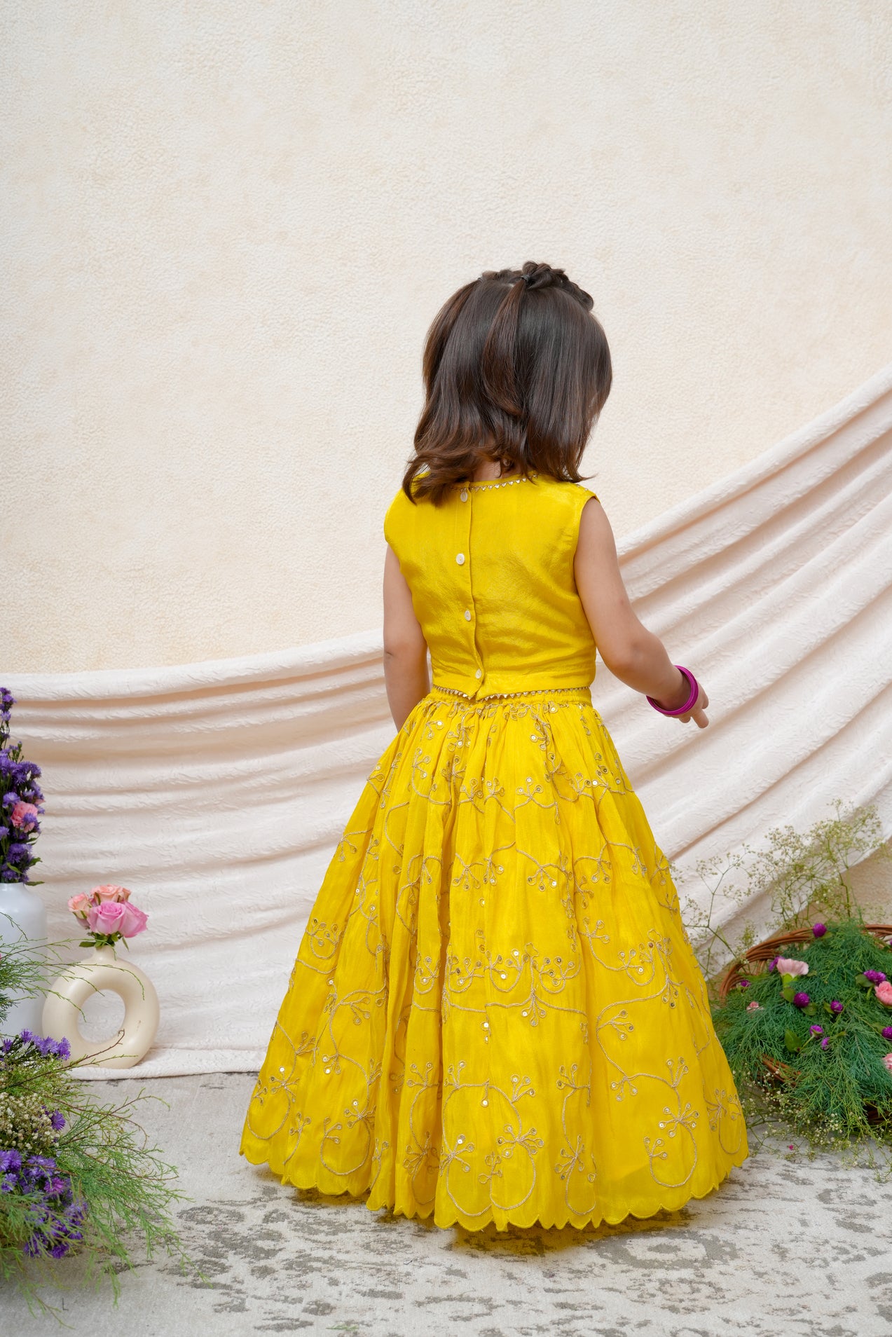Yellow Gota and Zari Embellished Top and Ghaghra