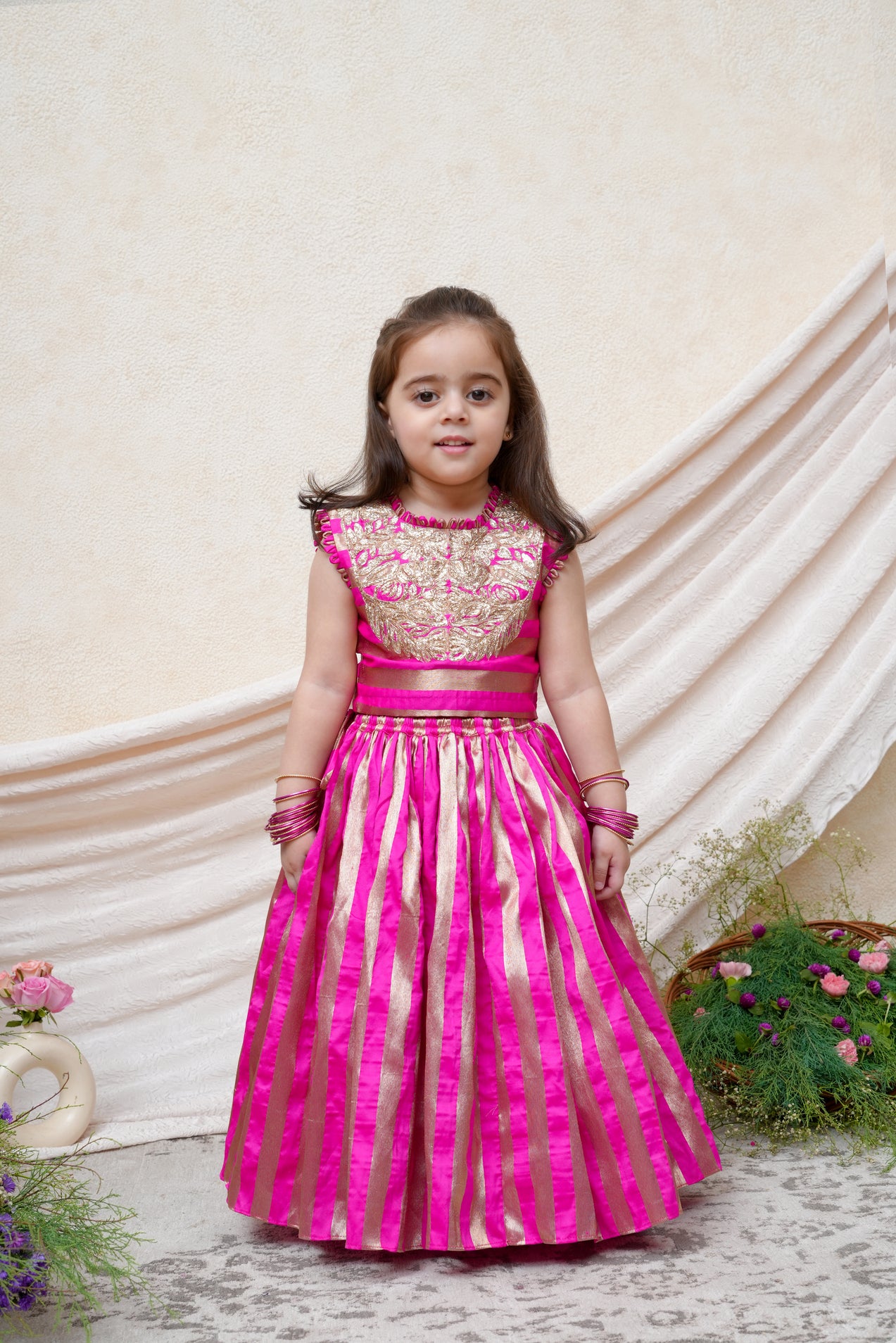 Pink Gota Lace Embroidered Top and Ghaghra