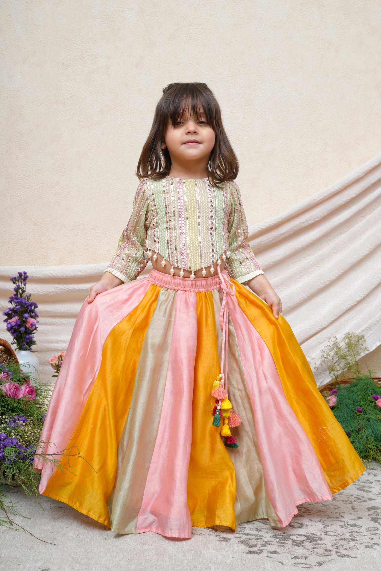 Mirror Line Blouse And Multicolour Chanderi Ghagara