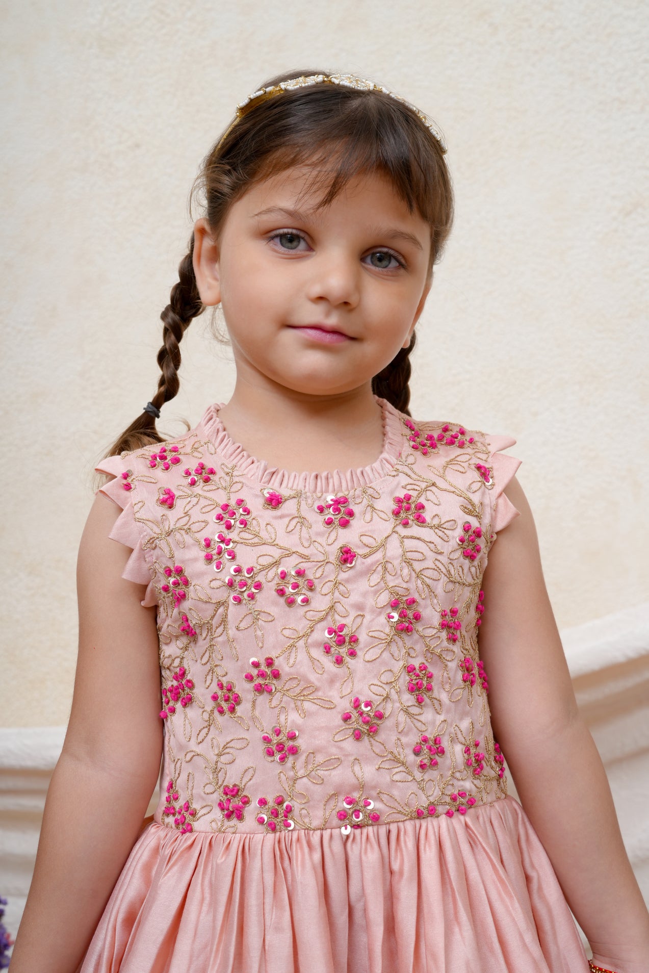Zari And Thread Embroidered Dust Pink Chanderi Peplum and Flare Pant
