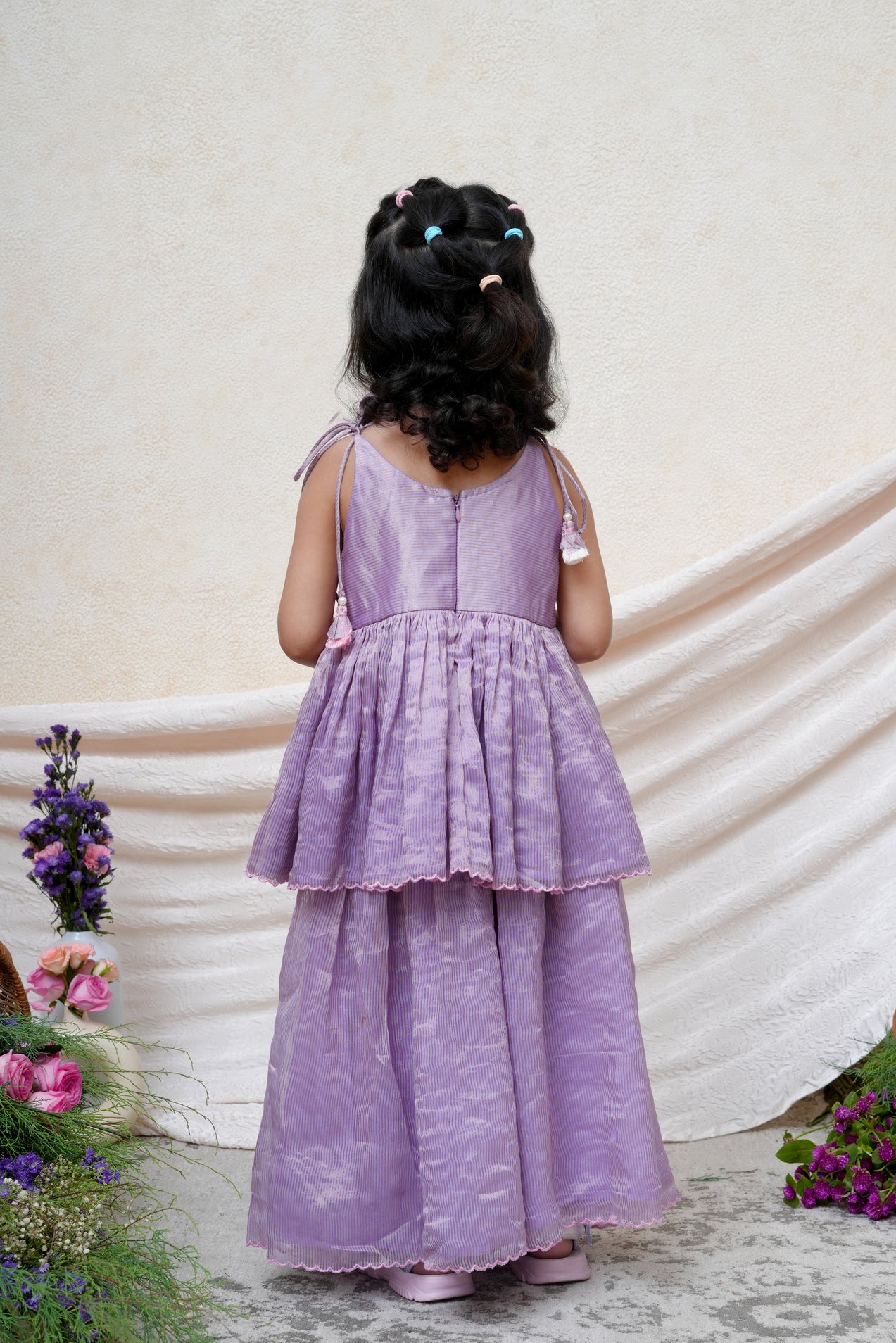 Flamingo Beaded Lavender Strapless Tissue Peplum and Flare Pant