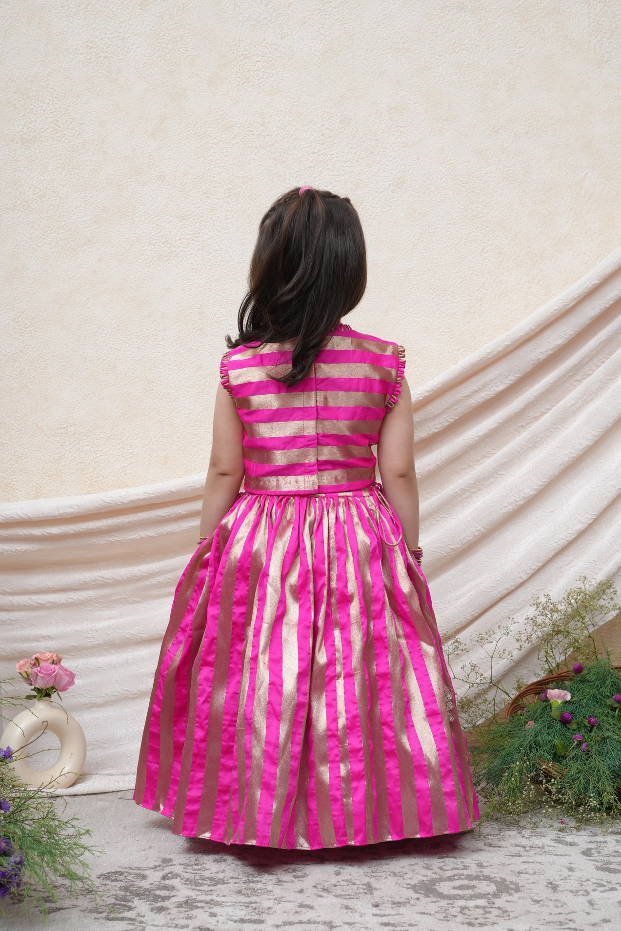 Pink Gota Lace Embroidered Top and Ghaghra