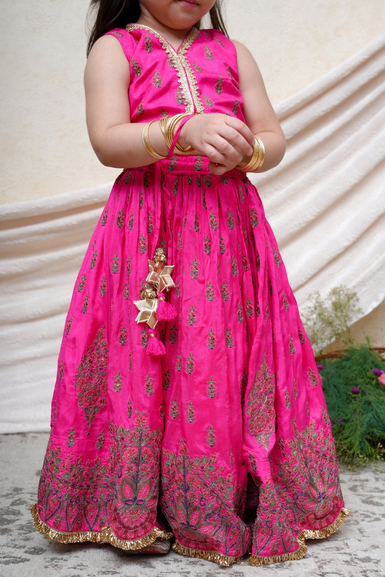 Hot Pink Fully Thread Embroidered Ghaghra Blouse With Dupatta