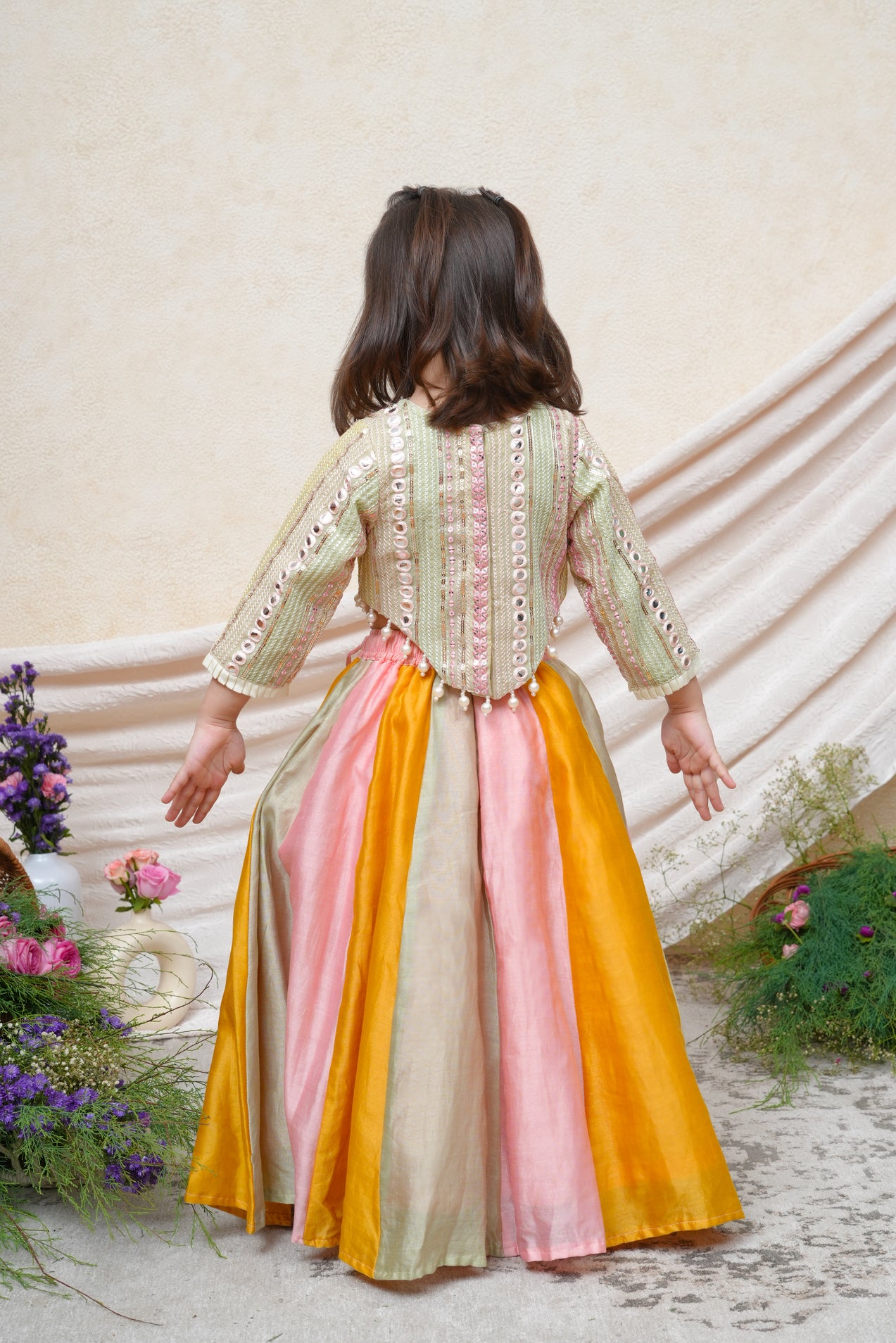 Mirror Line Blouse And Multicolour Chanderi Ghagara