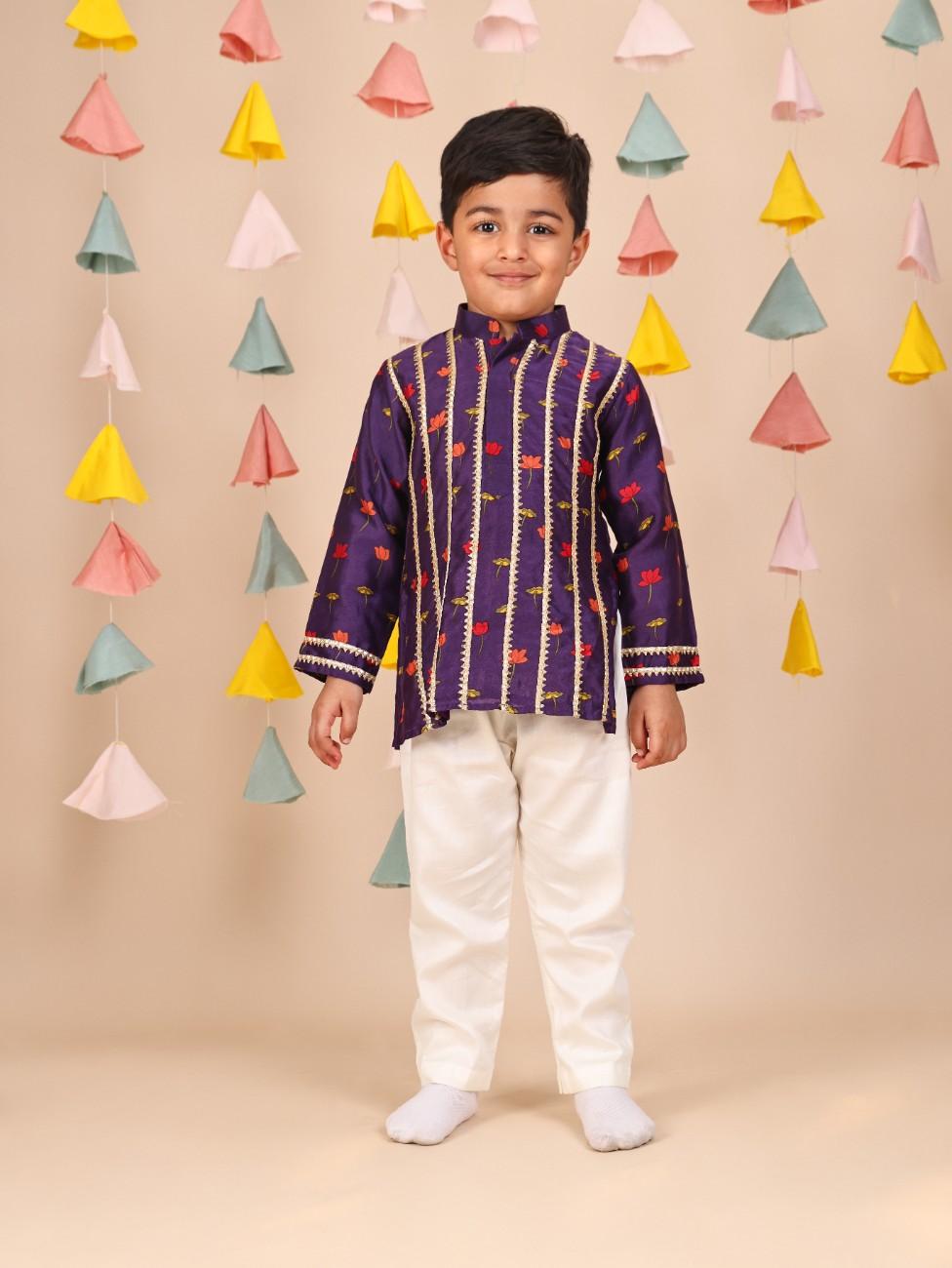 Purple Lotus Printed Kurta with Pants