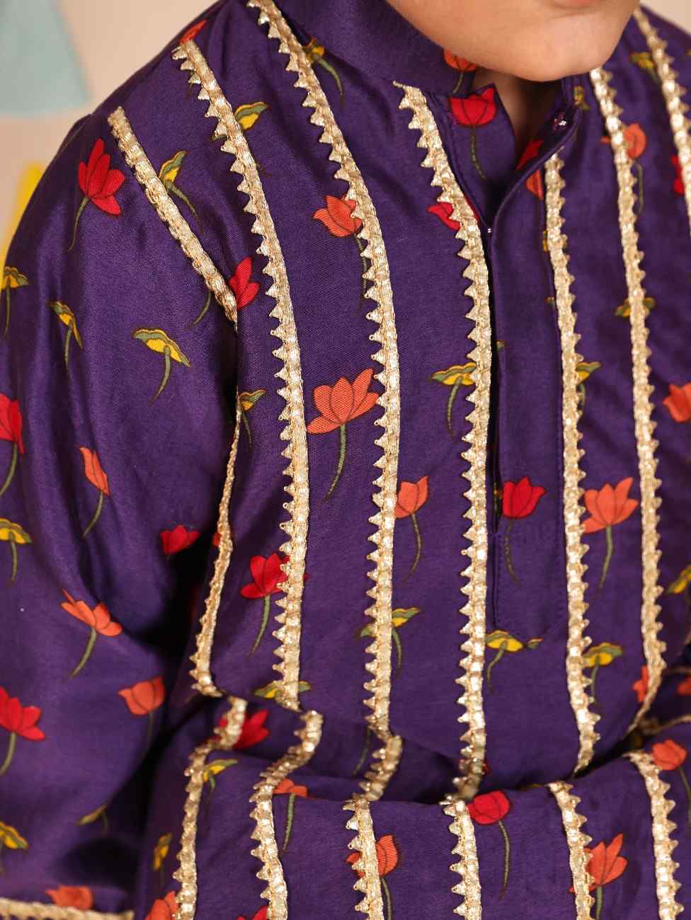 Purple Lotus Printed Kurta with Pants