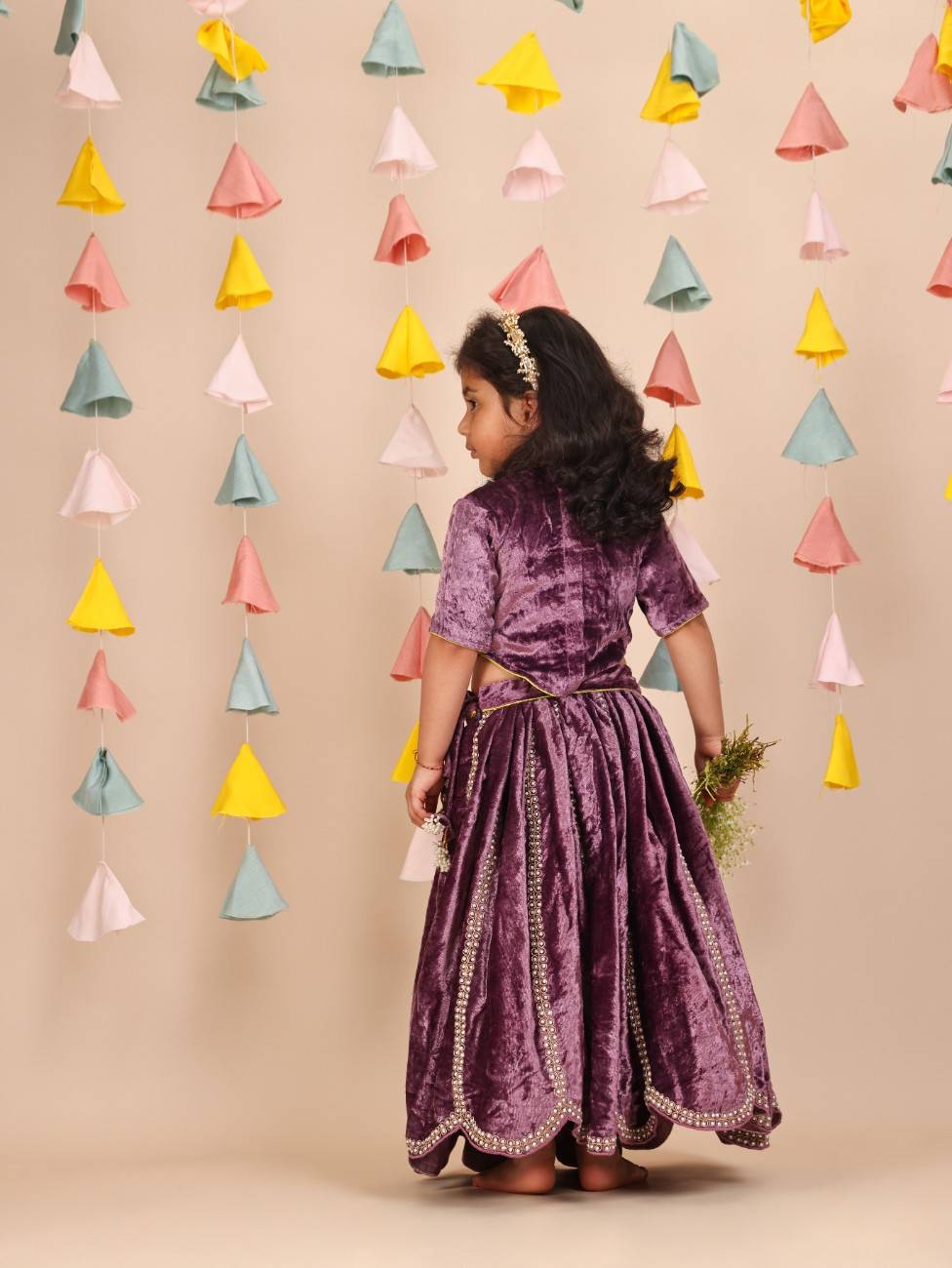 Purple Velvet Zari Top and Moti  Velvet Ghagara