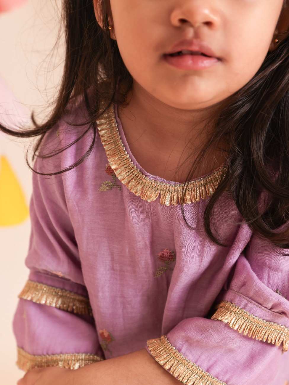 Lavender Cross Stitch Thread Embroidered Kurta and Straight Pant