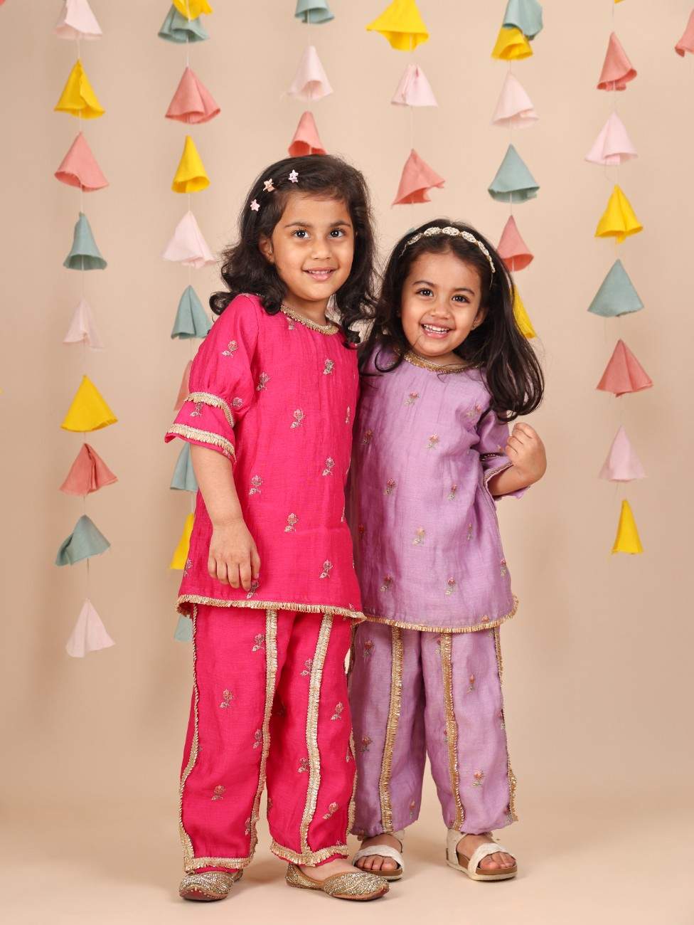 Rani Pink Cross Stitch Thread Embroidered Kurta and Straight Pant