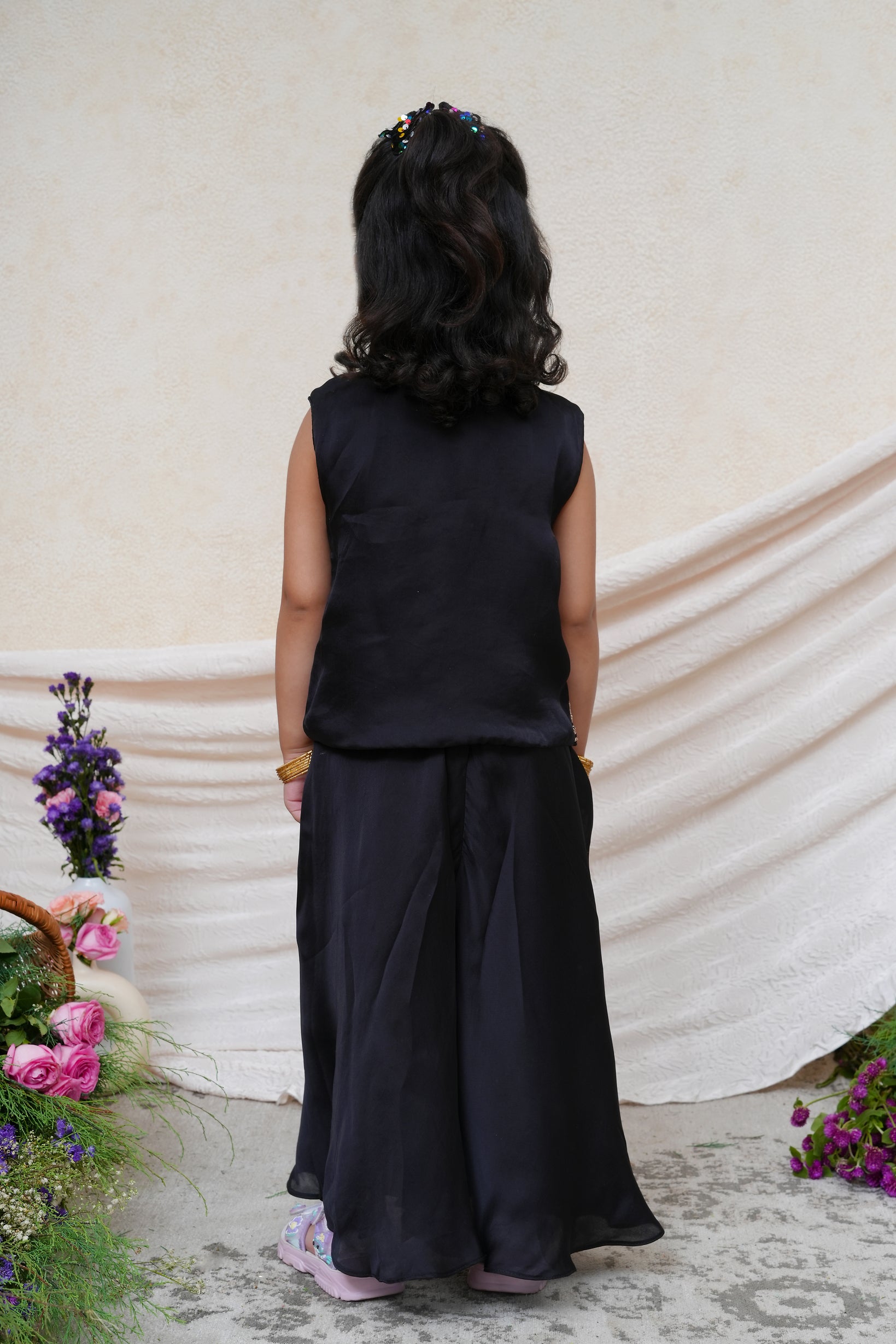 Zari Embroidered Black Jacket Style Top And Flare Pant