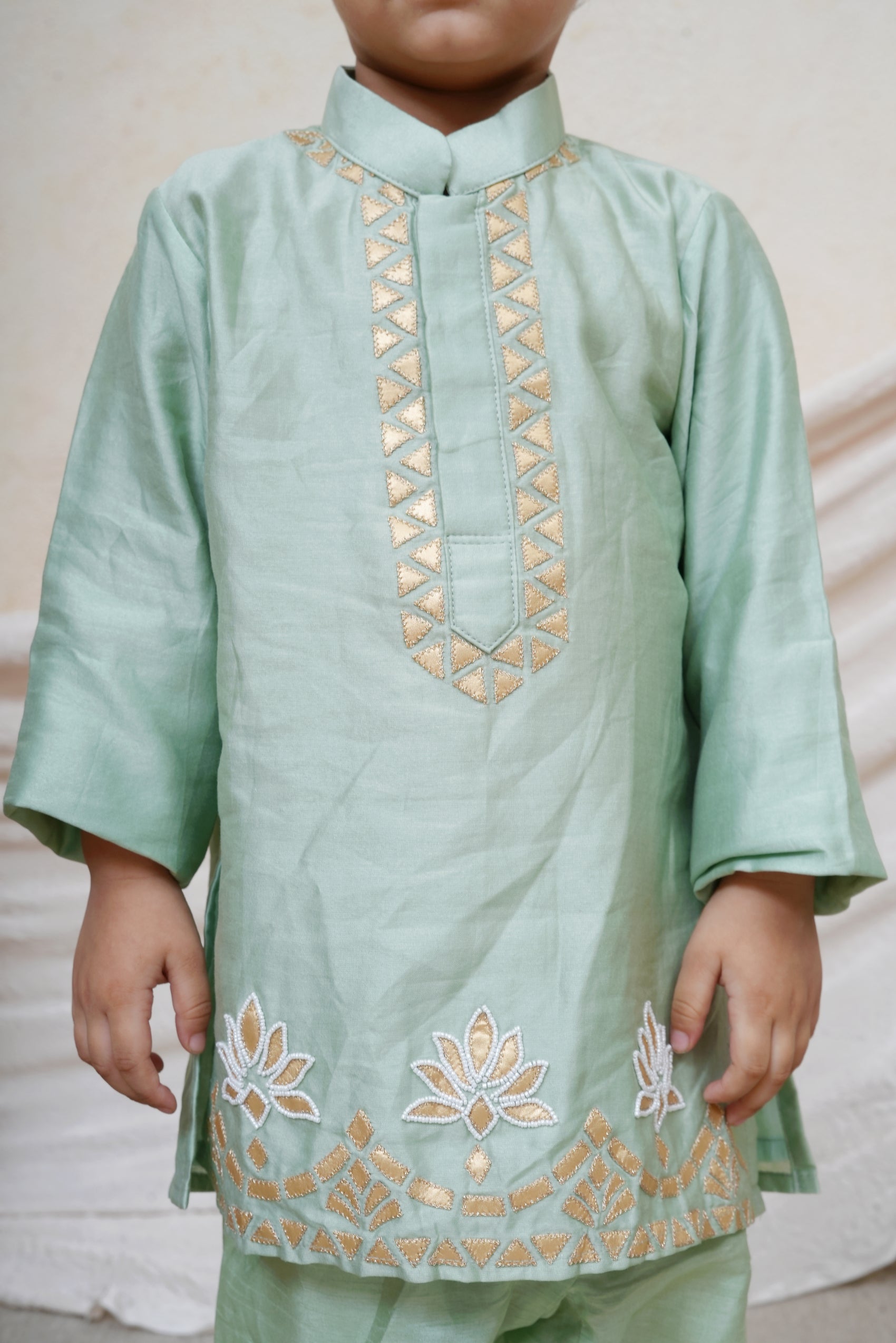 Mint Gota Lotus Embroidered Kurta and Pant