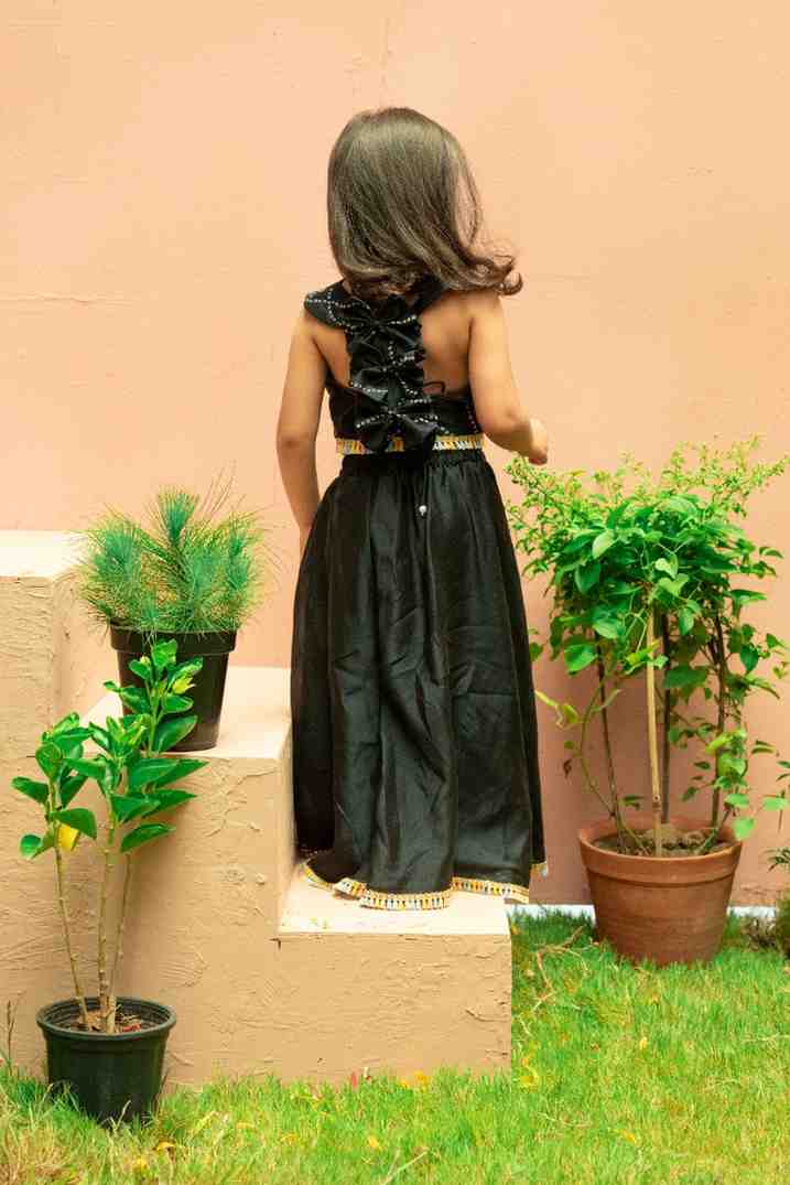 Black Bandhej Top and Flare Pants