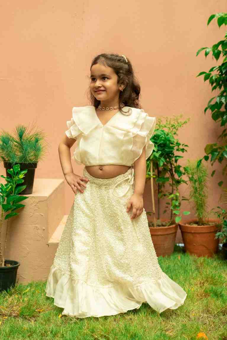 Off White Sequinned Ghaghra