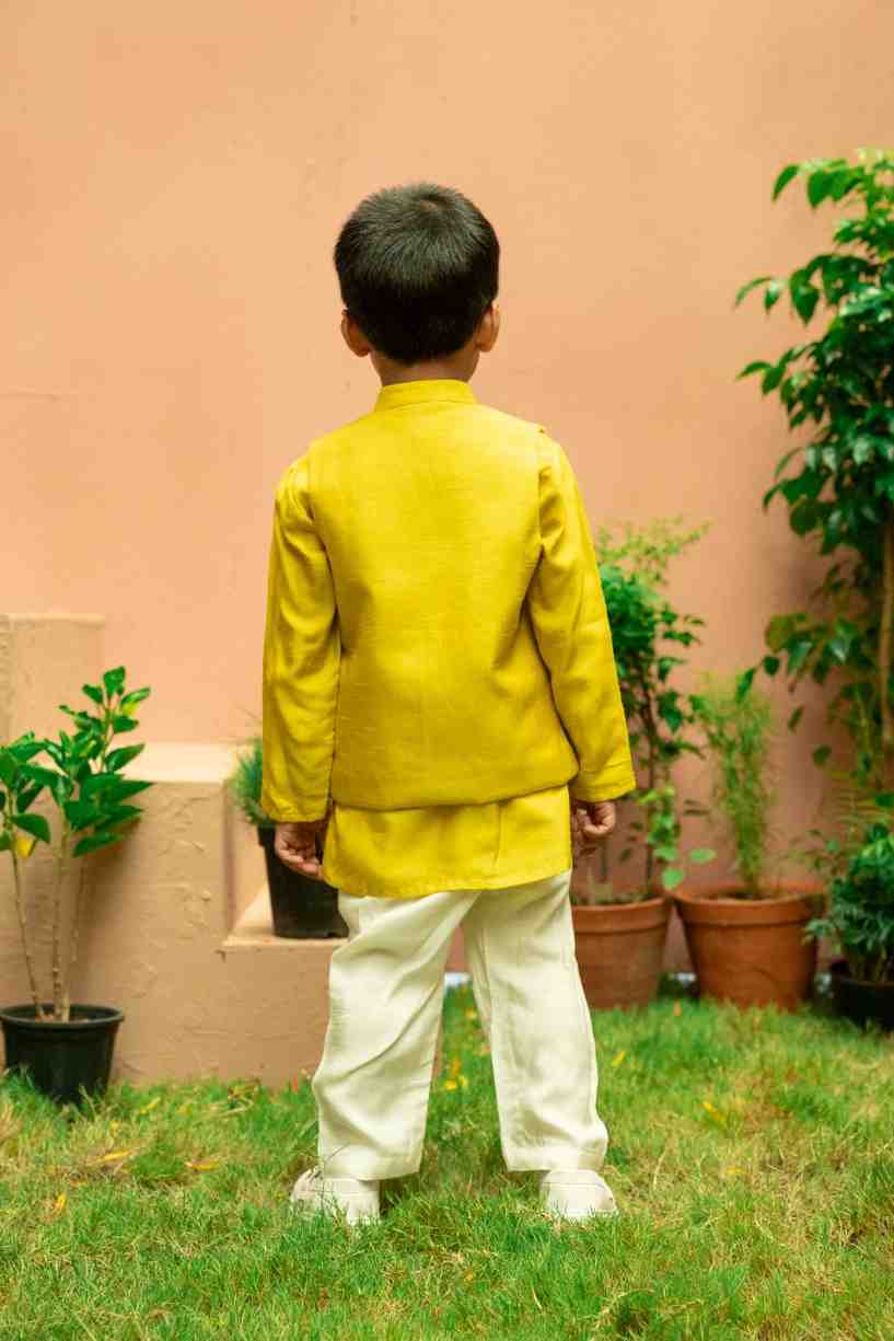 Lime Yellow Moti Jacket Set