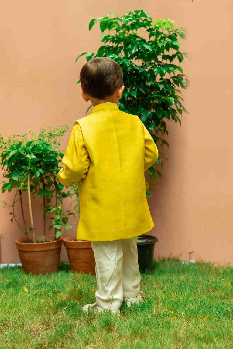 Lime Yellow Embroidered Jacket Set