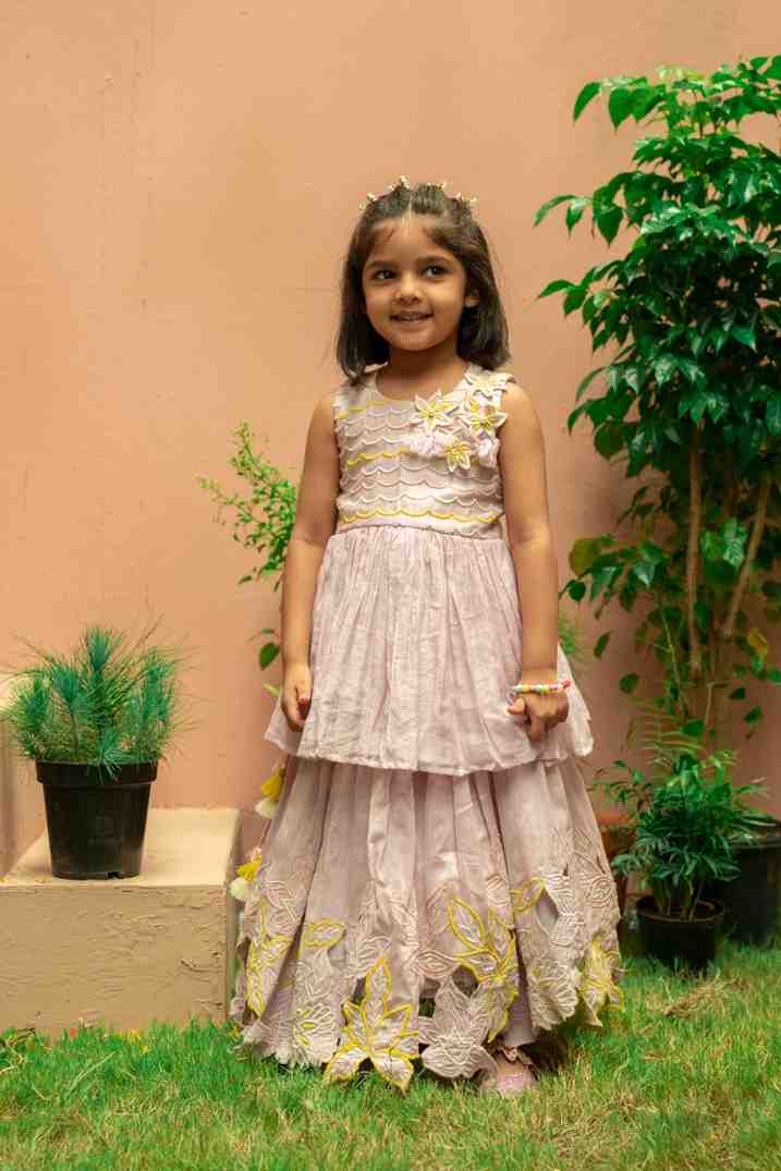Lavendar Floral Peplum Ghaghra
