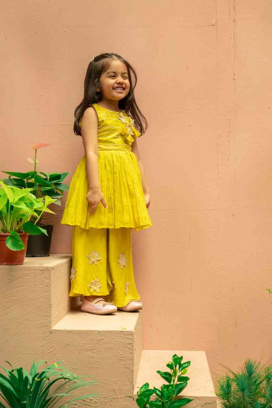 Yellow Peplum and Flare Pant