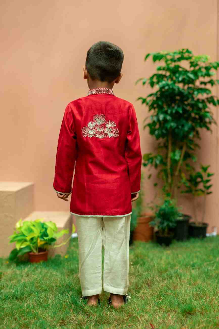 Red Embroidered Kurta Set