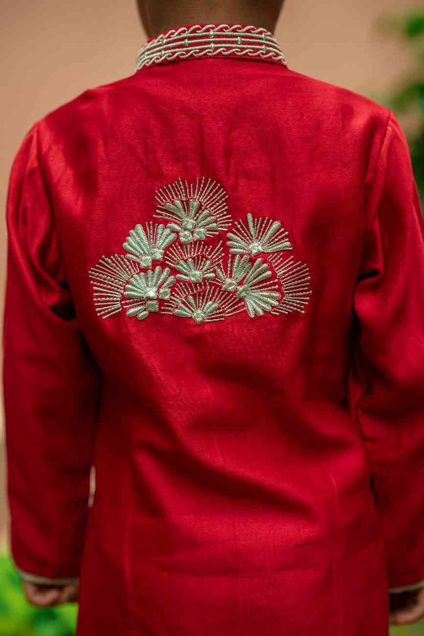 Red Embroidered Kurta Set