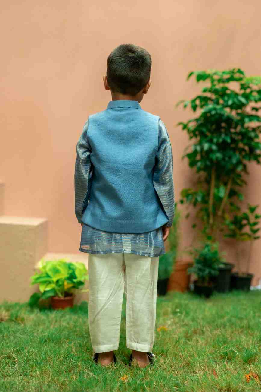 Blue Embroidered Jacket Set