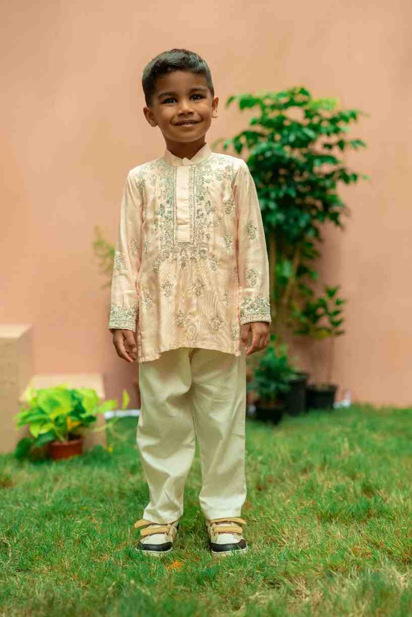 Peach Zari Kurta Set