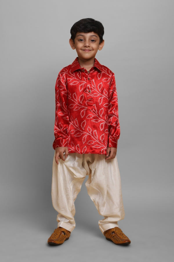 RED BANDHEJ PATHAN SET - P&S Company