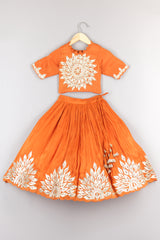 Orange Gota Embroidered Yoke Top And Scalloped Hem Lehenga