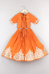 Orange Gota Embroidered Yoke Top And Scalloped Hem Lehenga