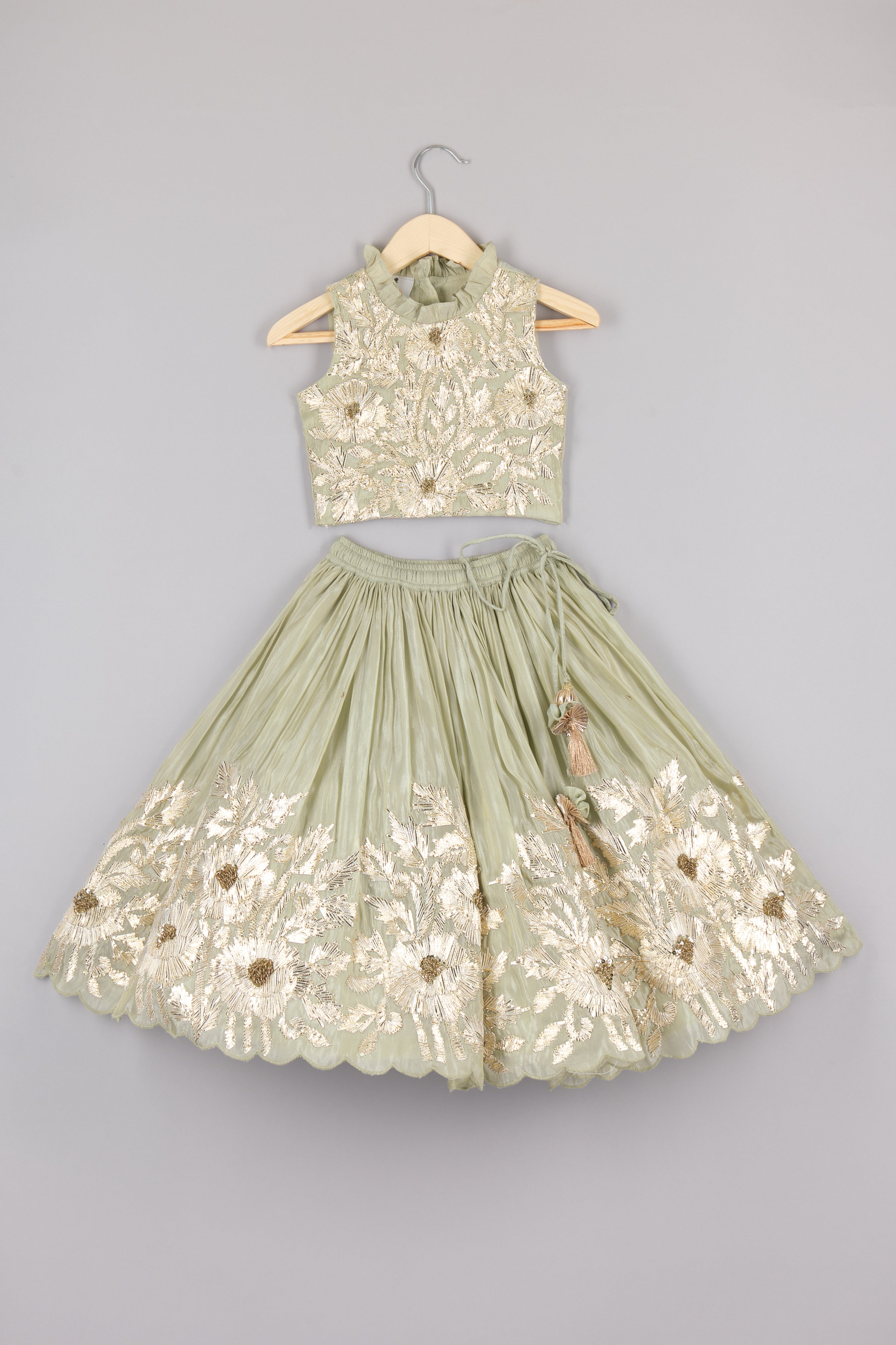 Gota Lace Pastel Green Ghagra And Blouse - P&S Company
