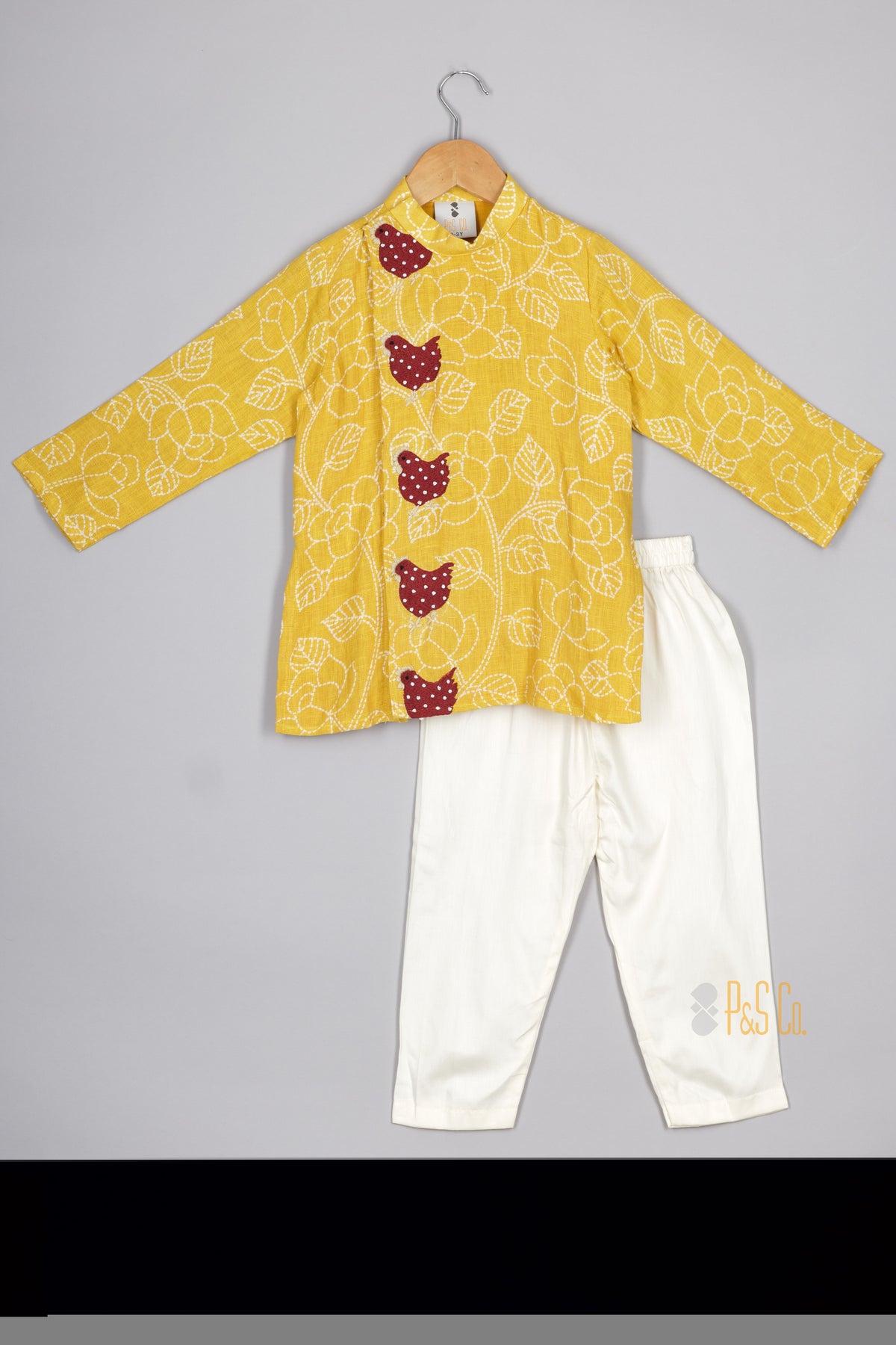 Chick Embroidered Yellow Linen Kurta And Pant