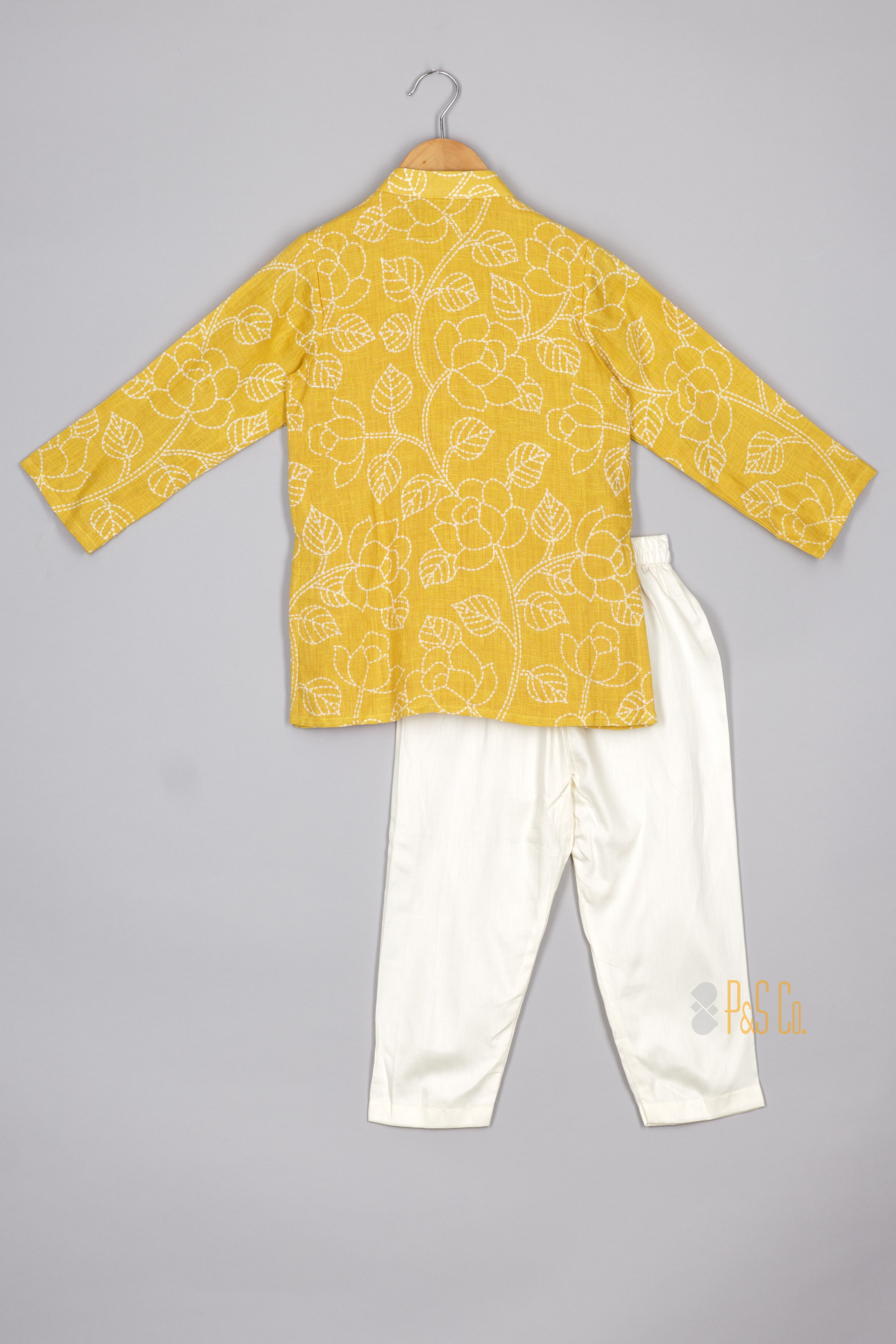 Yellow Linen Rocket Embroidered Kurta and Pant