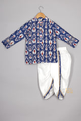 Blue Ikkat Printed Kurta and Dhoti