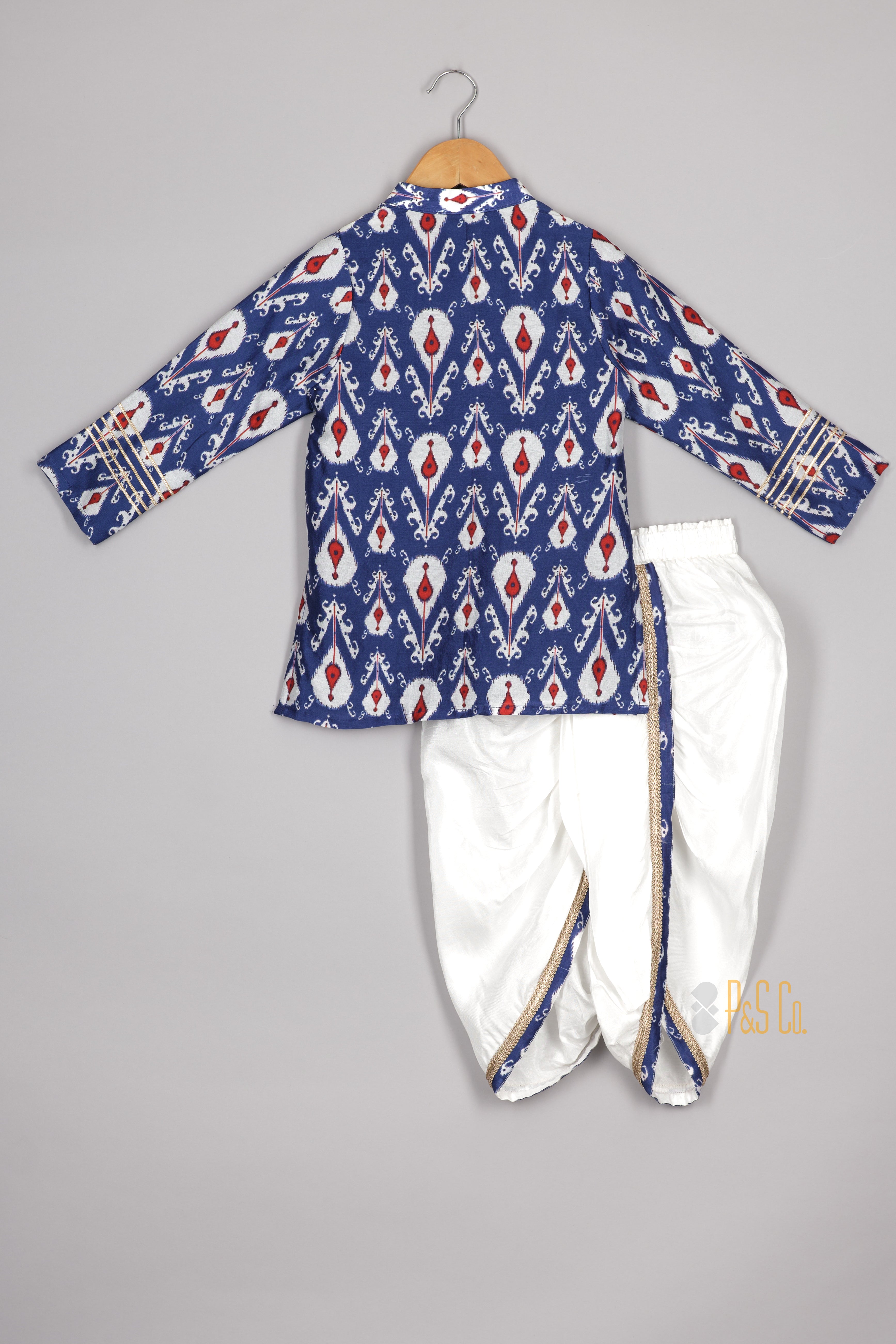 Blue Ikkat Printed Kurta and Dhoti