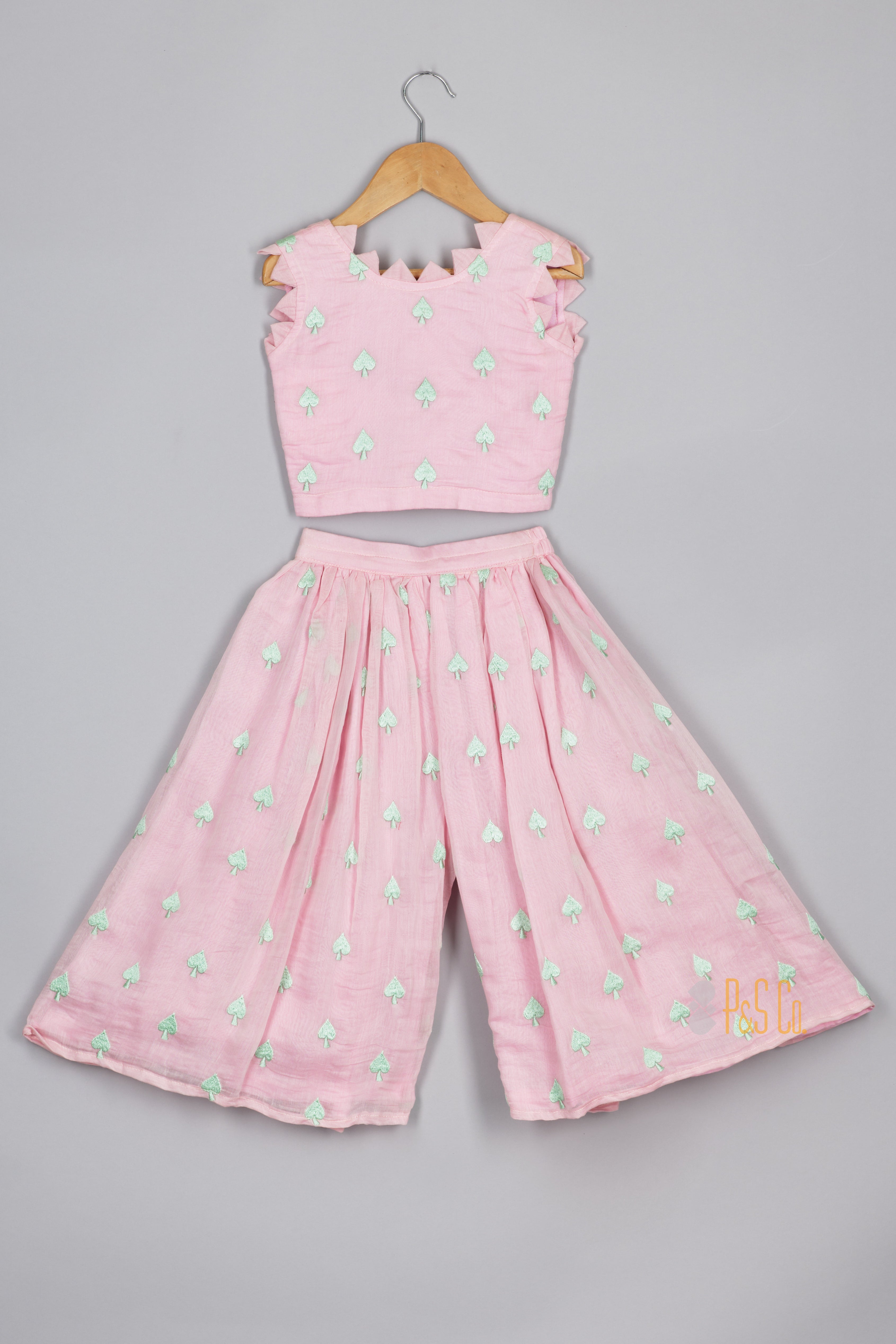 Candy Pink Chanderi Spades Top and Flare Pant